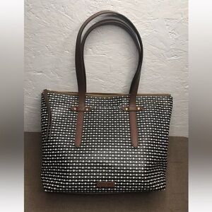 *Broken Zipper Fossil Felicity Tote Black White Brown Coated Faux Leather